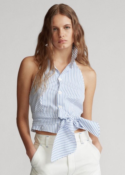 Women's Polo Ralph Lauren Striped Cotton Halter Tops | 325916GUW